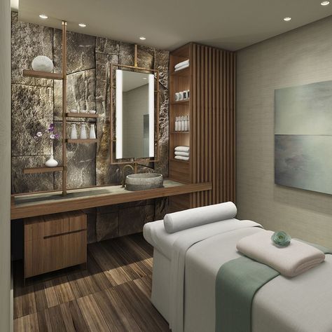 Interior design firm specializing in luxury hospitality, food & beverage and residential spaces. Spa Room Ideas, Massage Room Design, Spa Massage Room, Massage Room Decor, Massage Therapy Rooms, Home Spa Room, Esthetician Room Decor, Esthetics Room, Spa Room Decor