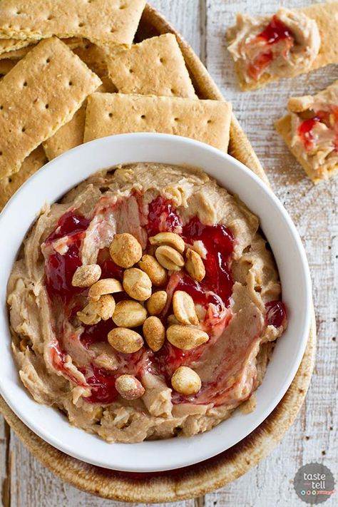 Peanut Butter and Jelly Dip - Taste and Tell Munchie Snacks, Peanut Butter Jelly Recipes, Family Picnic Foods, Tiny Bites, Taste And Tell, Dessert Dip, Delicious Dips, Sweet Dips, Dessert Dips