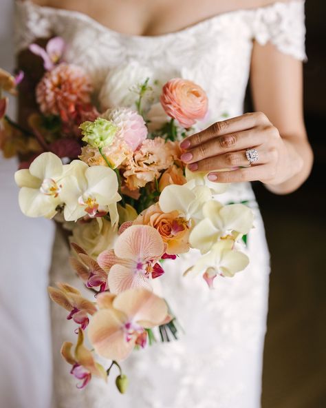 The uniquely colored Anthuriums and Orchids in Natsumi’s bouquet were lovingly grown in my garden. Seeing these flowers, carefully nurtured over time, become part of her special day brings me great joy ✨✨ Thank you @ariastudios for capturing it so perfectly! Planner @forever_amour_events Photo @ariastudios Florals @annielee_floral_designs #flowerdesigner #hawaiiweddingflorist #oahuweddingflorist #fineartflorist #lanikuhonua #lanikuhonuawedding #annieleefloraldesigns Orange Orchid Bouquet, Orchid Arrangements Wedding, Orchid Wedding Theme, Anthurium Bouquet, Orchids Bouquet, Orchid Bouquet Wedding, Orchid Bouquet, Orchid Wedding, Oahu Wedding