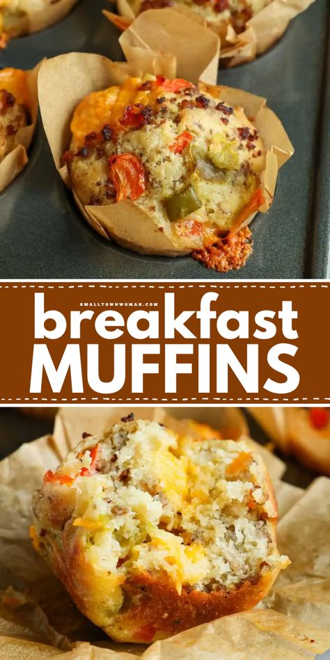 Start your mornings with some savory breakfast muffins! They're one of the best breakfast recipes that are freezer-friendly. Loaded with sausage, veggies, and cheese, these egg muffin cups are hearty and delicious. They're a great snack food, too! Loaded Egg Muffins, Savory Egg Breakfast, Jumbo Breakfast Muffins, Breakfast Recipes For One Person, Breakfast Muffins Recipes Egg, Quick Savory Breakfast Ideas, Healthy Muffin Tin Recipes, Easy Savory Breakfast Ideas, Summer Muffins