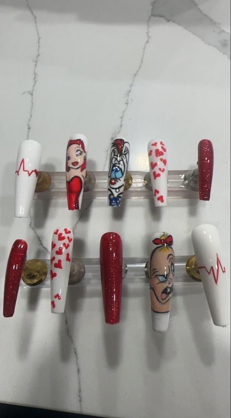 Nail art #JessicaRabbit #RogerRabbit #babyHerman Roger Rabbit Nail Art, Rabbit Nails, Rabbit Nail Art, Movie Nails, Who Framed Roger Rabbit, Roger Rabbit, Jessica Rabbit, Full Set, Nail Ideas