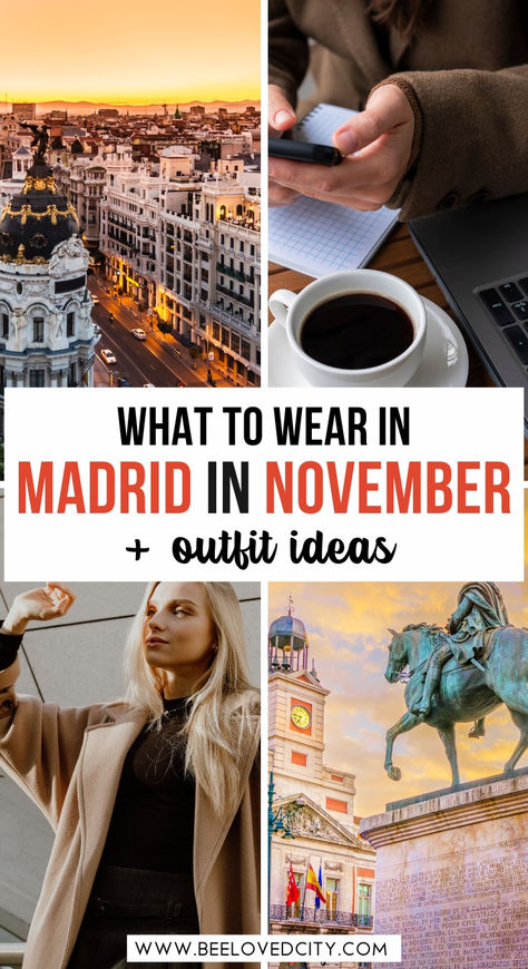 Wondering what to wear in Madrid in November? Think stylish layers, warm sweaters, and a great coat for those cooler fall days. Madrid fall fashion blends comfort and elegance, making it easy to create chic outfits. From planning for summer in Madrid to packing for Portugal in November or Spain in September, you'll be ready for any season! #MadridStyle #FallOutfits #TravelFashionTips Spain Outfits Fall, Outfits For Madrid, Madrid In November, Fall In Spain, Spain In The Fall, Madrid Spain Aesthetic, Spain Packing List, Spain Outfit Ideas, Fall Packing List