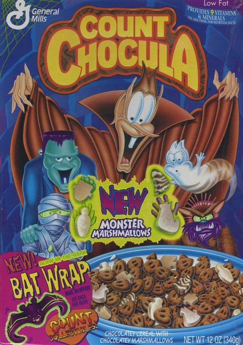 Count Chocula 1996 ©General Mills Halloween Cereal, Cereal Characters, Food Nostalgia, French Toast Crunch, Monster Cereal, 80s Food, General Mills Cereal, Bright Halloween, Boo Berry