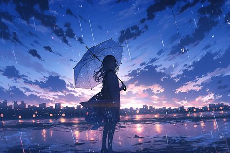 Anime Rain Wallpaper Desktop, Animation Laptop Wallpaper, Anime Aesthetic Rain, Anime Rain, Nice Pfp, Girl In Rain, Fantasy Story Ideas, Sky Anime, Rain Wallpapers