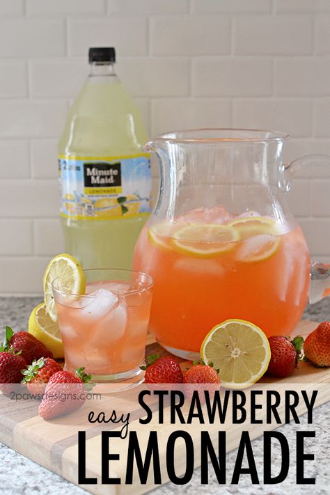 Strawberry Lemonade Punch, Easy Strawberry Lemonade, Easy Lemonade Recipe, Pink Lemonade Recipes, Strawberry Lemonade Recipe, Lemonade Punch, Homemade Lemonade Recipes, Party Punch Recipes, Lemonade Party