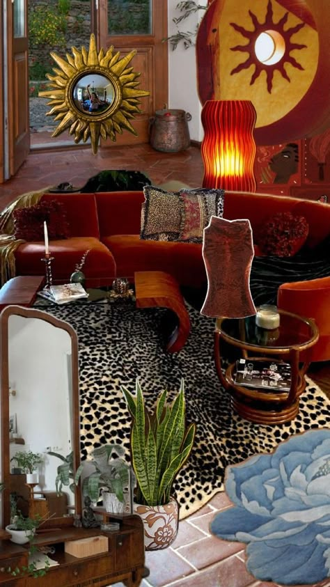 Aries Room Aesthetic, Refined Maximalism, Witch Shack, Groovy Living Room, Moody Maximalism, Aries Energy, Eclectic Minimalist, Dream House Aesthetic, Artisan Decor