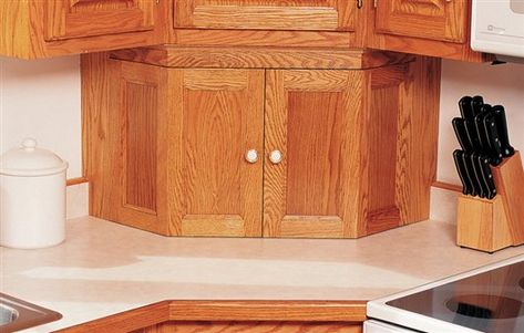 Appliance Garage | Popular Woodworking Magazine Corner Appliance Garage, Corner Cabinet Diy, Kitchen Door Design, Kitchen Appliance Garage, Clutter Kitchen, Comfy Kitchen, Old Kitchen Remodel, Bungalow Remodel, Kitchen Door Designs