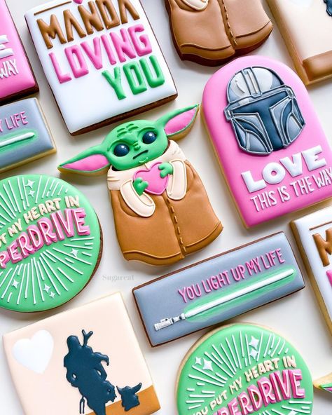 Yoda Party, Star Wars Cookies, Star Wars Food, Star Wars Valentines, Bakers Gonna Bake, Throwing It Back, Sugar Cookie Designs, May The 4th Be With You, Valentines Day Cookies