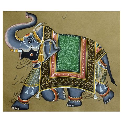 Ancient Royal Painting of Palace Elephant on Old Stamp paper by Antikcart-close View - Antikcart Indian Elephant Art, Colourful Elephant, Elephant Artwork, Elephant Wallpaper, Mughal Art Paintings, Colorful Elephant, Elephant Painting, Indian Elephant, Indian Folk Art