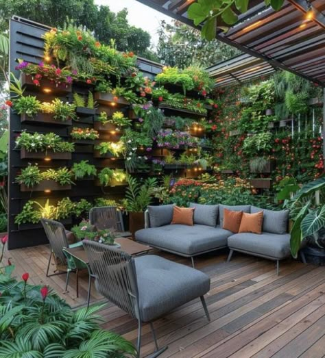 Outdoor Plant Wall Ideas, Outdoor Deck Ideas, Sheds Ideas Backyard, Vertical Garden Plants, Inspiring Lifestyle, Garden Wall Designs, Backyard Swings, Backyard Water Feature, Ideas For Small Spaces