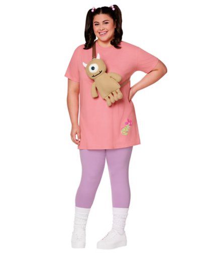 Big fan of Monsters Inc.? Prove it when you wear this officially licensed Boo Costume to your next Halloween celebration! This set includes a shirt, leggings, a crossbody bag, and a headband to give you the character's signature pigtails. Channel Boo's charm and mischievous spirit this Halloween! Officially licensed Includes: Shirt Leggings Crossbody bag Headband Crewneck Short sleeves Pullover style Material: Cotton, polyester, spandex Care: Hand wash Imported Note: Shoes and socks sold separately Plus Size Disney Characters, Boo Monsters Inc Costume Women, Boo From Monsters Inc Costume, Boo Costume Monsters Inc, Plus Size Halloween Costumes Ideas, Simple Halloween Costumes For Work, Plus Size Disney Costumes, Boo Monsters Inc Costume, Plus Size Costume Ideas