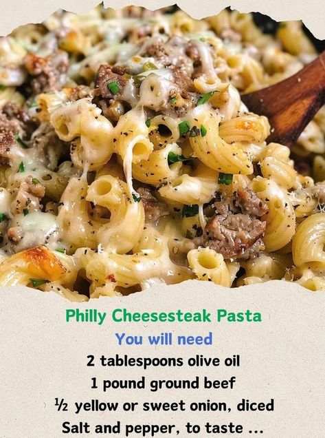 Alexander's Recipes Philly Cheese Steak Pasta, Cheese Steak Pasta, Philly Cheesesteak Pasta, Cheesesteak Pasta, Beef Pasta Recipes, Steak Pasta, Tortellini Pasta, Cheese Steak, Philly Cheese