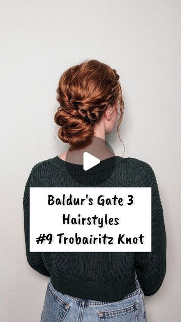 12K views · 2.5K likes | Ryan Terhune on Instagram: "Baldur's Gate 3 Hair Tutorials, Day 9: Trobairitz Knot 🎼 This is the hairstyle I chose for my Tav because, quote, "I feel like this is something I could do with my hair. And it looks like my amount of hair."  I was so excited to put it to the test and see if my hair volume estimate was accurate 😂 Which hairstyle is next?? Drop a comment to help me choose -->  #baldursgate3 #fantasyhairstyle #bg3 #bg3hair #weddinghair #updo #bridalupdo #fantasywedding" Baldurs Gate 3 Hairstyles, Fantasy Hair Tutorial, Baldur's Gate, Fantasy Hair, Bridal Updo, Fantasy Wedding, Volume Hair, Hair Videos, Hair Tutorial