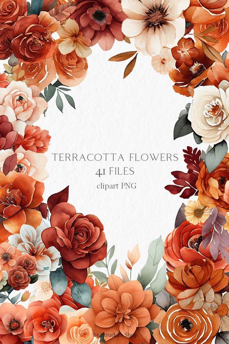 Terracotta Flowers, Wedding Autumn, Flowers Watercolor, Peach Roses, Flower Clipart, Fall Wallpaper, Ranunculus, Paper And Ink, Fall Flowers