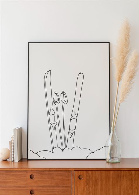 Skier Tattoo Simple, Mountain Drawing Simple, Skiing Equipment, Sketch Room, Ski Drawing, Ski Art, Art Sport, Learn Watercolor Painting, Simple Sketch