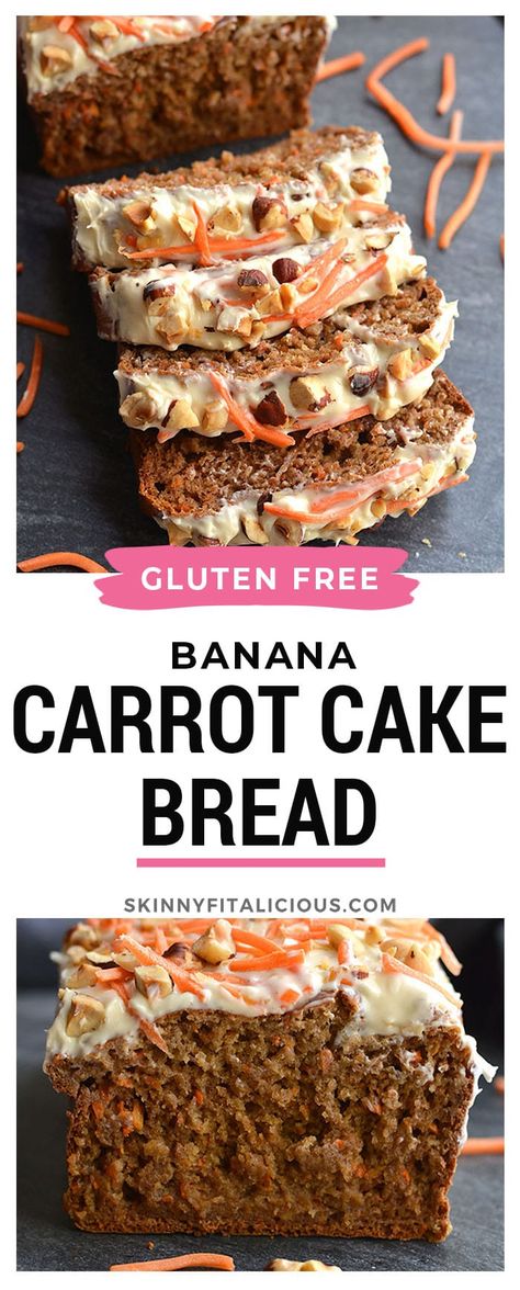 Gluten Free Banana Carrot Cake Bread - Skinny Fitalicious® Veggie Breads, Glutenfree Carrotcake, Banana Carrot Cake, Banana Carrot Bread, Sugar Free Bread, Carrot Cake Bread, Healthy Bakes, Carrot Desserts, Carrot Banana Cake