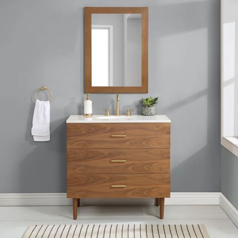 Highbury Furnishings Maida Vale 36" Single Vanity | Wayfair.ca Ceramic Undermount Sink, Mirror Backsplash, Warm Tone, Double Bathroom Vanity, Single Sink Bathroom Vanity, Natural Walnut, Undermount Sink, Kitchen Mirror, Single Sink