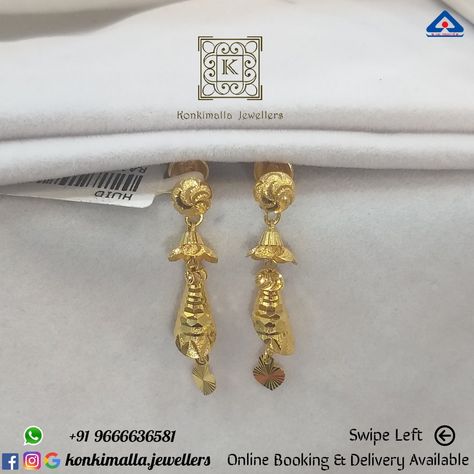 #KJ_G576 Net Weight: up to 4 grams Item : Hangings Fb, Insta, Pinterest: @konkimalla.jewellers Gold Bridal Jewellery Sets, Jewellery Indian, Gold Bridal Earrings, Jewellery Sets, Bridal Jewellery Indian, Ear Rings, Bridal Jewellery, Lovely Earrings, Gold Jewelry Fashion