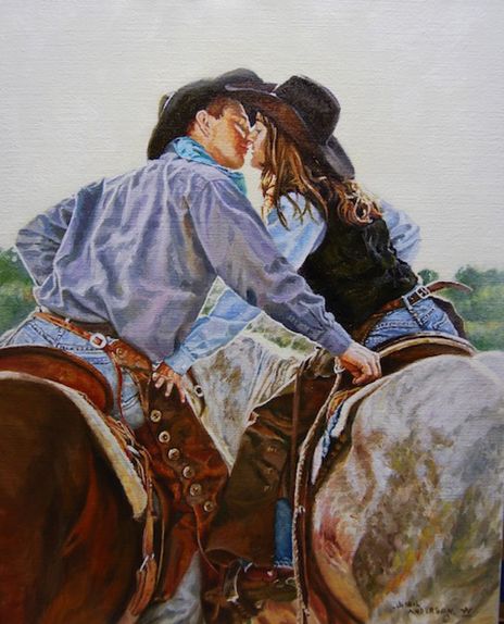 art JaNeil Anderson | western | couple in love A Man, Cowboy, Horses, Hats, For Sale, Art