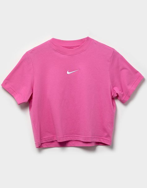 Nike Essentials Boxy Tee. Nike Swoosh Logo Embroidered On Center Chest. Ribbed Crew Neckline. Short Sleeve. Loose And Boxy Fit. 100% Cotton. Machine Wash. Imported. | Nike Essentials Girls Boxy Tee