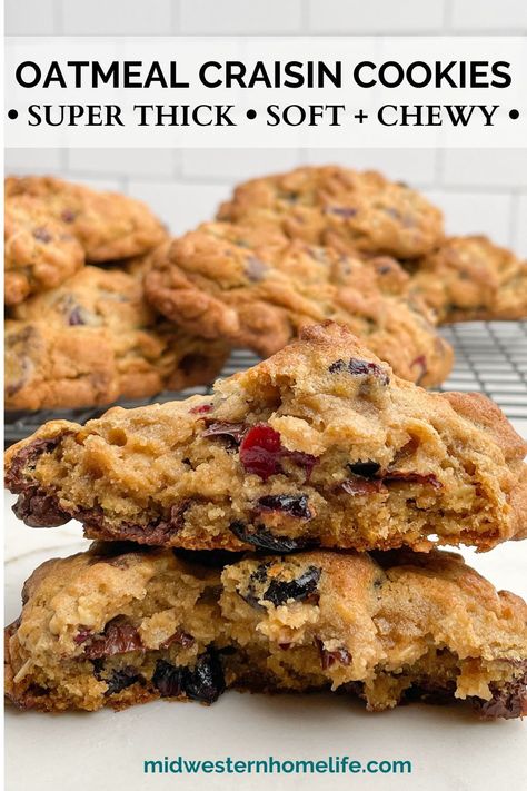 Cranberry Chocolate Chip Cookies, Thick Oatmeal, Oatmeal Craisin Cookies, Craisin Cookies, Cranberry Chocolate, Oatmeal Cranberry Cookies, Oatmeal Cookies Chewy, Cookie Recipes Homemade, Cranberry Cookies