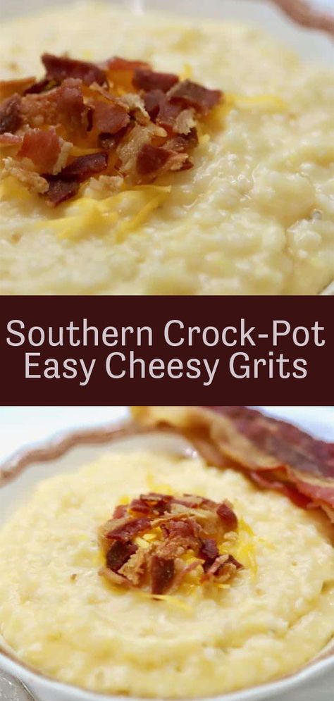 Easy Cheese Grits, Crockpot Grits, Cheesy Grits Recipe, Cheesy Grits, Grits Recipe, Crockpot Breakfast, Easy Cheese, Easy Brunch, Easy Cheesy