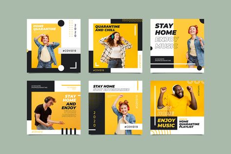 stay-home-event-instagram-post-collection-template on Behance Mise En Page Web, Messages Instagram, Mises En Page Design Graphique, Graphisches Design, Desain Editorial, Instagram Template Design, Instagram Grid, 카드 디자인, Social Media Design Inspiration