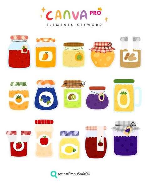 Jam Jars Canva Element Idea canvaeducators #canvaidea #canvasearchkeyword #canvamentalhealthelement Jars Illustration, Momo Illustration, Illustration Fruit, Doodle Clipart, Pixel Font, Keyword Elements Canva, Canva Elements Keyword, Jam Jars, Canvas Learning