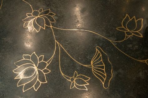 lotus motif -  stencil idea? Factory Entrance, Inlay Flooring, Armenian Church, Terrazzo Floor, Terrazzo Floors, Cabinet Medical, Brass Inlay, Rohit Bal, Puja Room