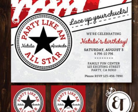 Converse party invitation Pearl Invitations, Baby Boy Themes, Pearl Party, Happy 13th Birthday, Star Birthday, Party Themes For Boys, Star Party, Star Baby Showers, Sweet 16 Parties