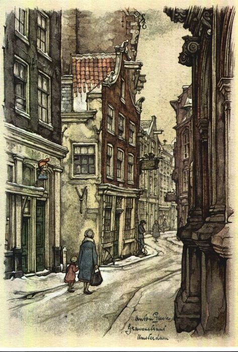 Anton Pieck, Vintage Illustration Art, Angel Drawing, Perspective Art, Dutch Painters, Eclectic Art, Dutch Artists, Urban Sketching, Ink Pen Drawings