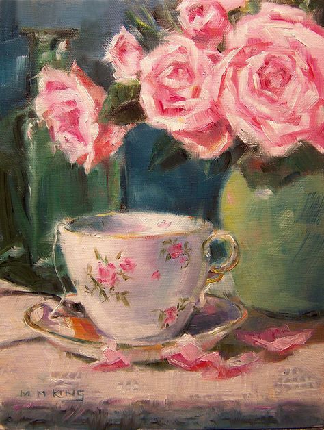 Tea Cup Art, Life Paintings, Cup Art, Tea Art, Vintage Poster Art, Rose Art, Rose Painting, Ethereal Art, Art Inspiration Painting