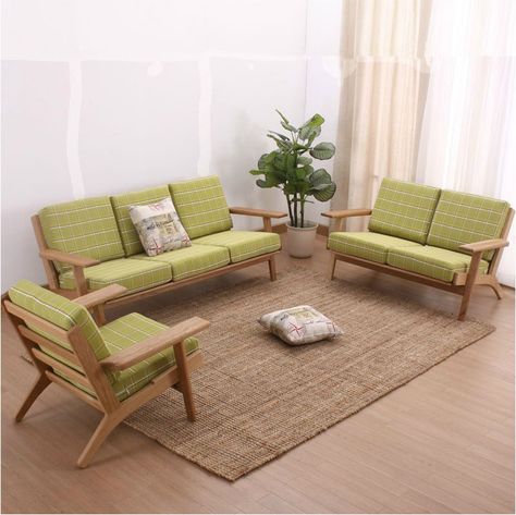 Wood Sofa Design Living Rooms, Small Wooden Sofa, Sofa Fabrics, Wooden Living Room Furniture, Sofa Single, Sofa Design Wood, Living Room Aesthetic, Oak Sofa, Furnitur Ruang Keluarga