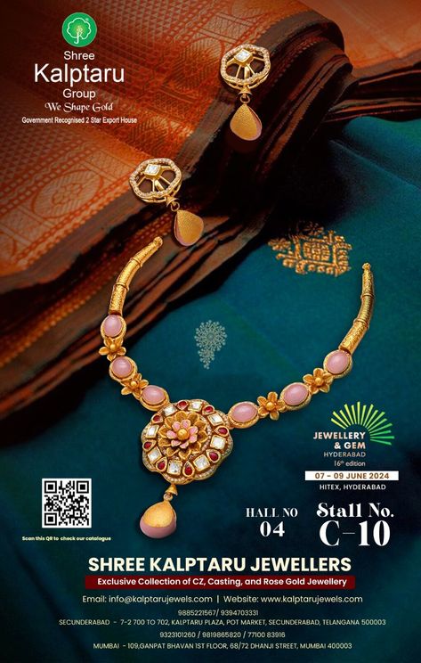 We cordially invite you to the 16th Edition of Jewellery & Gem Hyderabad from June 7-9, 2024, at Hitex Hyderabad. Visit us at Hall 04, Stall C-10 to explore our stunning CZ, Casting, and Rose Gold jewellery collections. Your presence will be highly appreciated

#shreekalptaru #jewelleryexhibition #exhibition #jewelleryshow Rose Gold Jewellery, Jewellery Exhibition, Album Design, Rose Gold Jewelry, Gold Jewellery, Hyderabad, Mumbai, Gold Jewelry, Jewelry Collection