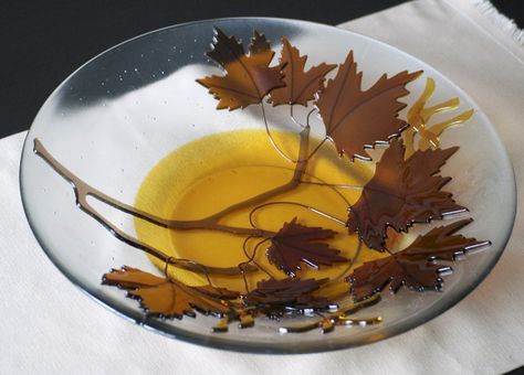 Maple Leaves | by Niven Glass Originals Fused Glass Plates Bowls, Fused Glass Panel, Glass Painting Patterns, Fused Glass Dishes, Fused Glass Bowl, Fused Glass Plates, Glass Fusion Ideas, Kiln Formed Glass, Fused Glass Artwork