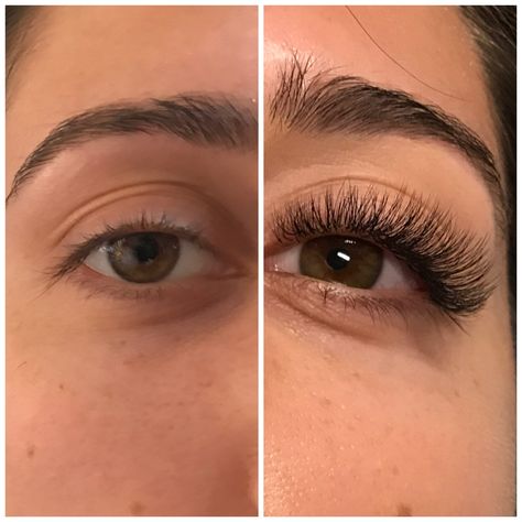 Before & after individually applied eyelash extensions volume eyelash extensions Eyelash Extensions Volume, Lash Inspiration, Eyelash Extension Removal, Eyelash Extensions Before And After, Eyelashes How To Apply, Eyelash Extensions Aftercare, Eyelashes Extensions, Eyelash Extensions Styles, Cherry Hair