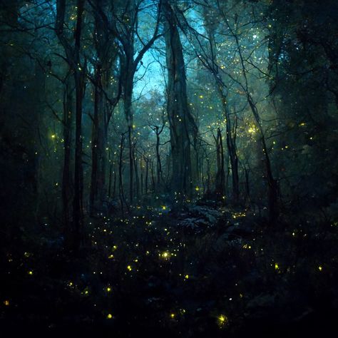 Dark Forest Art Fantasy Woods, Dark Forest Landscape Painting, Enchanted Forest Aesthetic Light, Night Forest Photography, Magical Forest Fantasy Art, Dark Solarpunk, Mystic Forest Aesthetic, Mythical Forest Aesthetic, Forest Kingdom Aesthetic