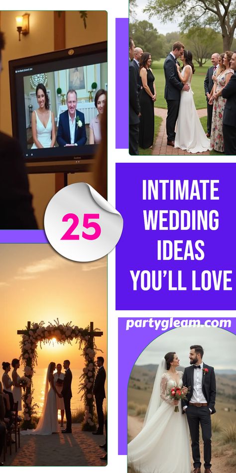 Are you dreaming of an intimate wedding but feeling a bit overwhelmed? Look no further! Here are 25 creative small wedding ideas that will help you plan the perfect affair without the extra stress. You can consider inviting guests virtually for a much more inclusive ceremony, or wow them by hosting a scenic sunrise or sunset service. Think about skipping a large wedding party entirely and keeping things cozy. Renting a charming Airbnb can also add a unique touch! Get inspired by these ideas to make your special day unforgettable. Super Small Wedding Ceremony, Small Destination Wedding Ideas Simple, Small Intimate Wedding Ceremony Outdoors, How To Plan A Small Intimate Wedding, Small Wedding Checklist Real Simple, Standing Ceremony, Large Wedding Party, Small Beach Weddings, Small Wedding Ideas