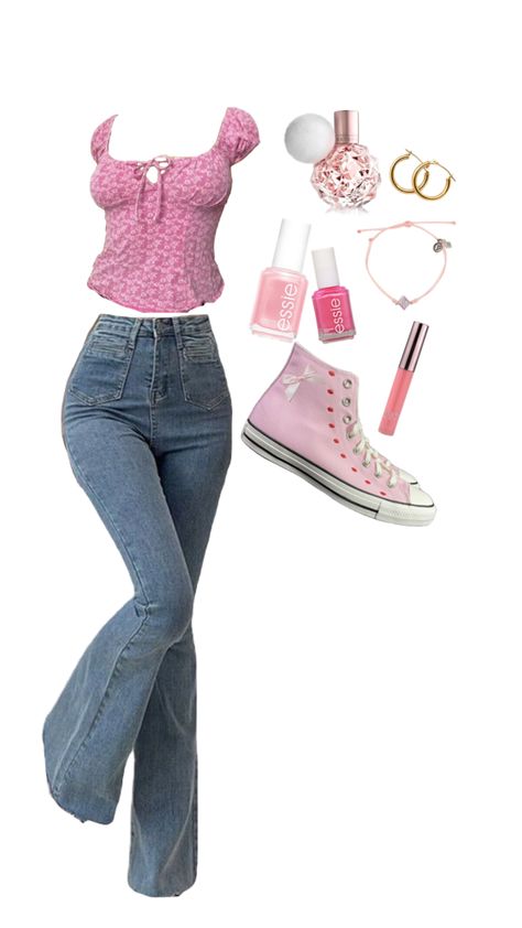 Pink Girly Outfits Y2k, Barbie Pink Outfits Aesthetic, Early 2000s Girly Outfits, Early 2000s Pink Outfit, Birthday Outfit To Wear To School, 2000 Pink Outfit, Pink Outfit Ideas For School, Y2k Outfits Teen Girl, Pink 2000s Aesthetic Outfits