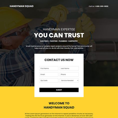 expert handyman responsive lead capture landing page design Sentence Editing, Best Landing Page Design, Best Landing Pages, Email Marketing Template, Sales Page, Website Layout, Marketing Template, Landing Page Design, Web Design Inspiration