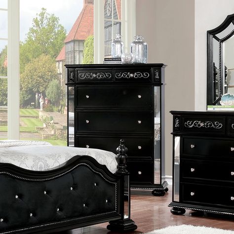 Decorate your bedroom with this gorgeous drawer chest from Furniture of America. Mirror Trim, Goth Home, Goth Home Decor, 6 Drawer Chest, Bedroom Chest, 5 Drawer Chest, Wooden Chest, Gothic House, Furniture Of America