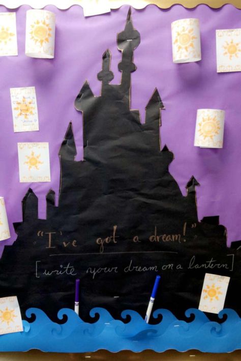 Tangled Themed Classroom, Rapunzel Bulletin Board, Tangled Door Decoration, Tangled Bulletin Board, Tangled Hallway Decorations, Tangled Hoco Theme, Disney Theme Bulletin Board Ideas, Tangled Homecoming Theme, Senior Class Board Ideas