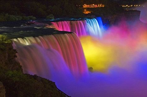 Niagara Falls Winter Festival of Lights The Rainbow, Niagara Falls, Rainbow Colors, At Night, Rainbow, Water