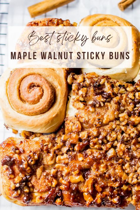 Best maple walnut sticky buns Best Sticky Buns Recipe, Walnut Sticky Buns, Best Sticky Buns, Maple Sticky Buns, Sticky Buns Recipe, Maple Desserts, Caramelized Walnuts, Rolls Homemade, Thanksgiving Sweet Treats