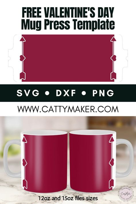 Free Valentine's Mug Press Design. Arrow Border Free Mug Wraps Svg, Mug Press Template, Press Your Luck, Cricut Projects Easy, Cricut Mug Press, Free Cricut, Mug Press, Mug Template, Education Logo