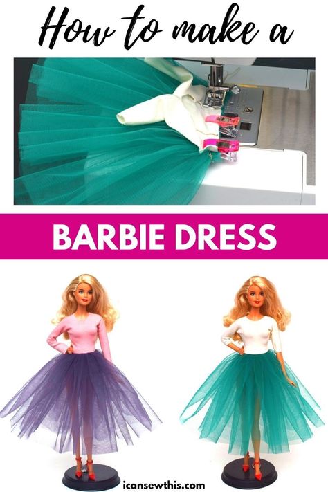 These tulle Barbie doll dresses are easy to sew. You’ll need no special tools, skills, or a lot of patience to complete this project. Learn to make a cute princess tulle dress for your Barbie doll with this free pattern and tutorial. This is a beginner-friendly sewing project. #Barbiedress #sewingdollclothes #DIY Tulle Barbie Dress Diy, Barbie Doll Skirt Pattern, Barbie Sewing Patterns Easy, Simple Barbie Dress Pattern, Barbie Clothes Patterns Free Easy, No Sew Barbie Clothes Easy, Homemade Barbie Clothes, Sewing Barbie Clothes Easy, Easy Barbie Clothes Diy