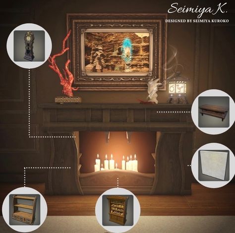 Ffxiv Fireplace, Housing Decor, Ffxiv Housing, Housing Ideas, Final Fantasy Art, Home Styles, Fantasy House, Final Fantasy Xiv, Sims Cc