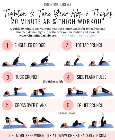 Bodyweight Leg and Ab Workout for Women. Perfect to burn fat at home or the gym. See the Leg and Ab workout on the blog at https://christinacarlyle.com/leg-and-ab-workout/ #fitness Jlo Workout, Ab Fitness, Christina Carlyle, Leg And Ab Workout, Holistic Fitness, Bridge Workout, 12 Minute Workout, Crunches Workout, Tone Thighs