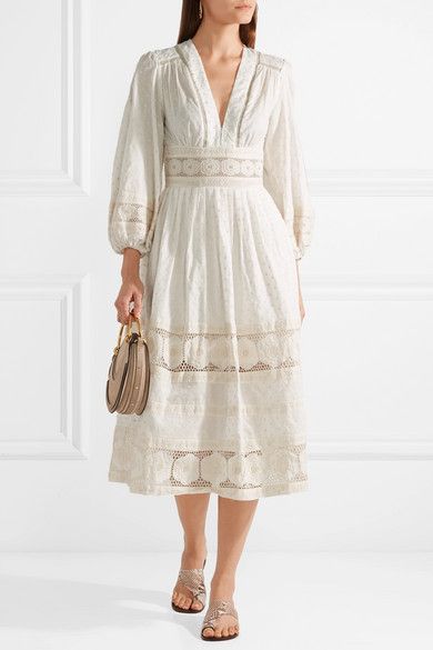 Zimmermann | Prima Dot broderie anglaise-trimmed Swiss-dot cotton dress | NET-A-PORTER.COM Hole Embroidery, Lace Patchwork Dress, Women Summer Dress, Full Midi Skirt, White Cotton Dress, Cotton Dress Summer, Zimmermann Dress, Ivory Dresses, Lace Patchwork