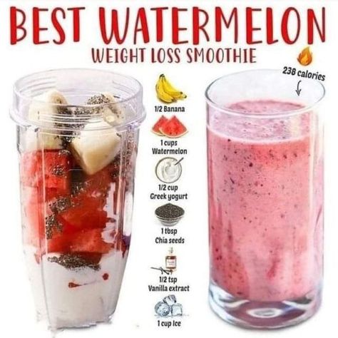 21-Day Vegan Smoothie Diet Challenge For a Flat Stomach - Conveganence Health Bowls, Best Watermelon, Resep Smoothie, Plats Healthy, Fruit Smoothie Recipes Healthy, Fitness Recipes, Easy Healthy Smoothies, Smoothie Recipes Healthy Breakfast, Smoothie Drink Recipes